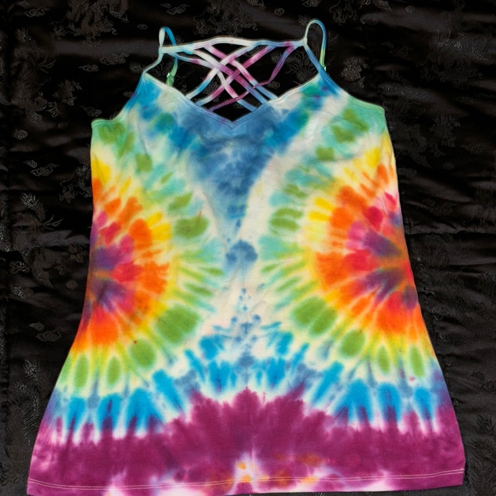 Cotton tie dye tank top with adjustable straps